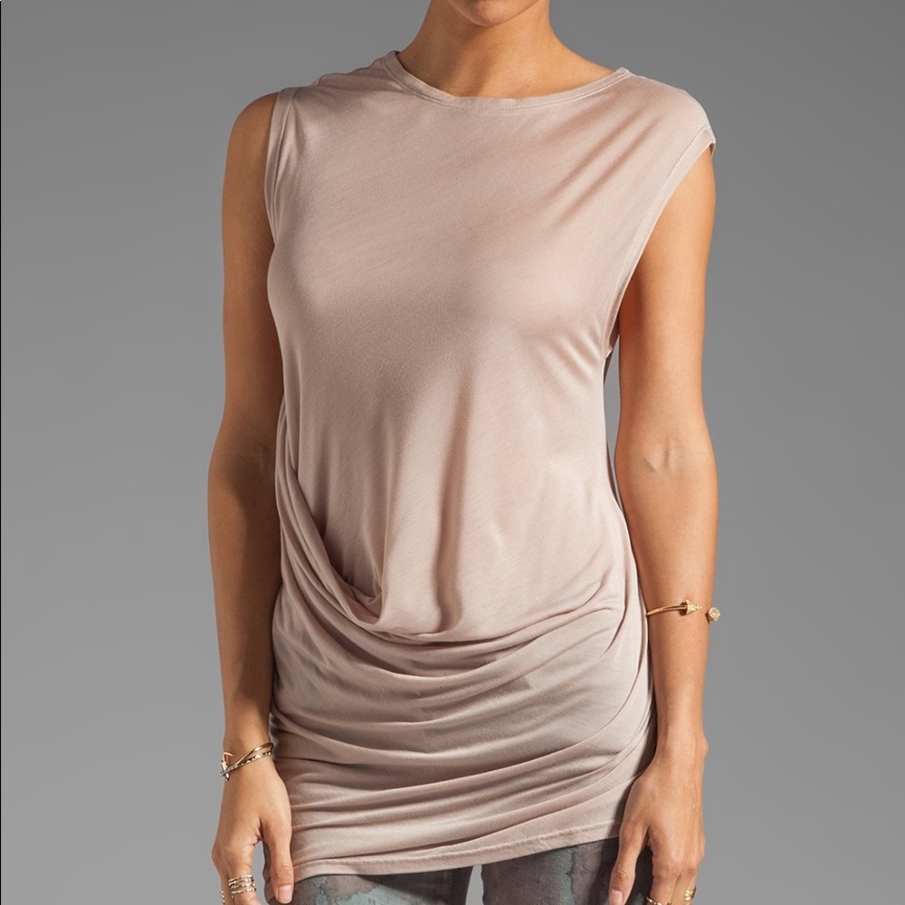 Halston Heritage Draped Jersey Blush Modal Tee Top